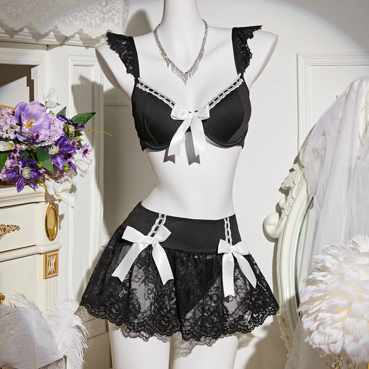 Midnight Bow Lace Set